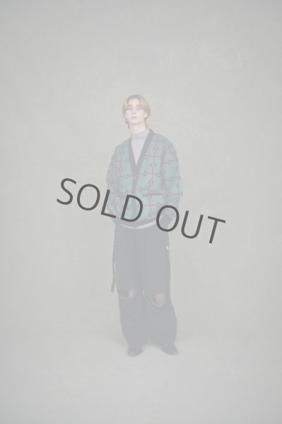 画像5: TAUPE / GEOMETRIC JQ SHEER CARDIGAN(GREEN) (5)