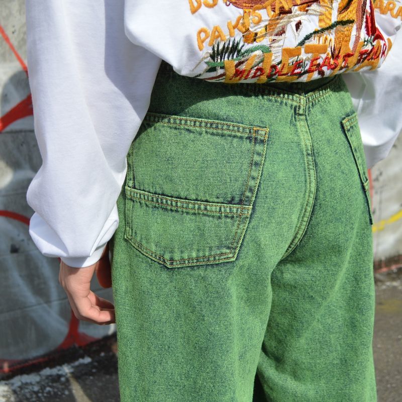 doublet / OVER-DYED SILK DENIM WIDE TAPERED TROUSER (YELLOW 