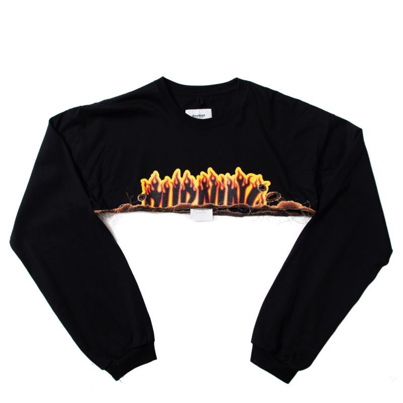 doublet / BURNIG EMBROIDERY CROPPED LONG SLEEVE T-SHIRT (BLACK